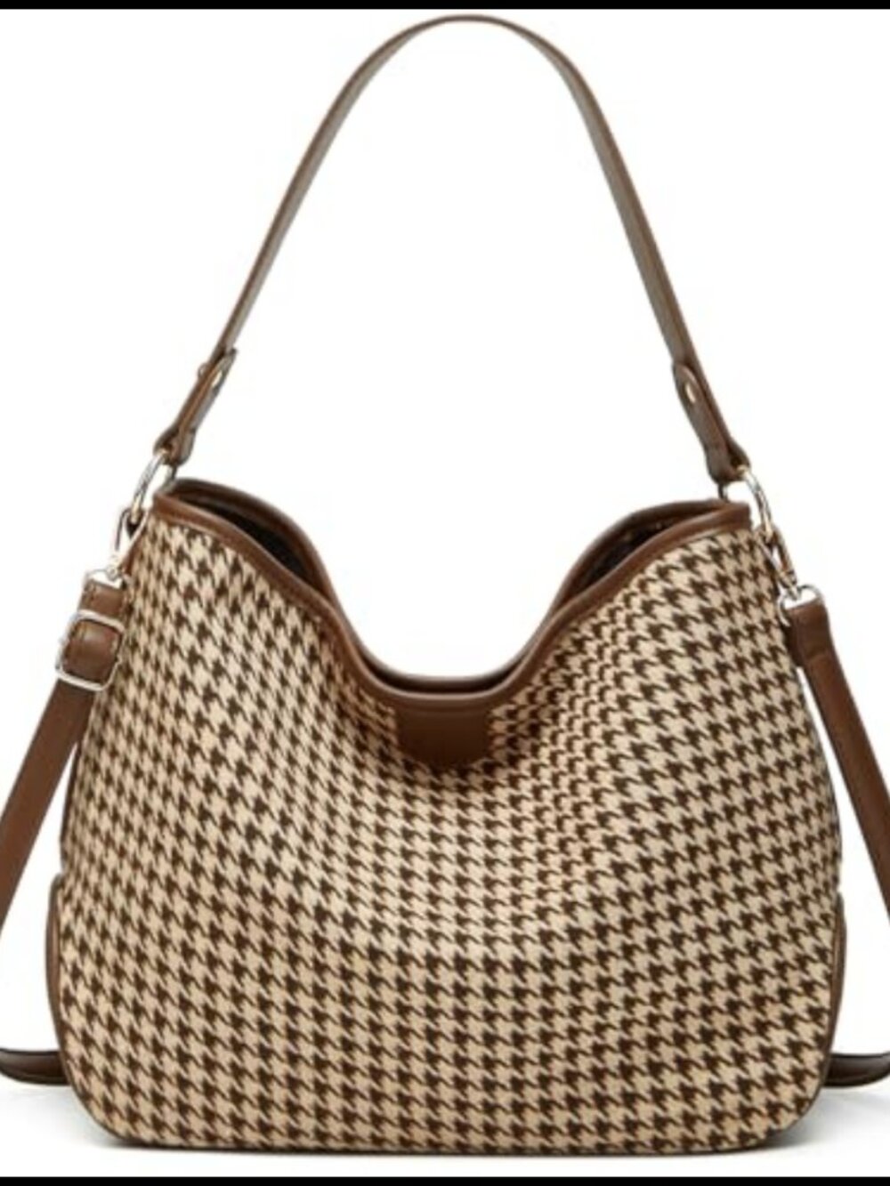 Knitted Checkered Crossbody Bag PU Leather Splicing Hobo Handbag Large Tote